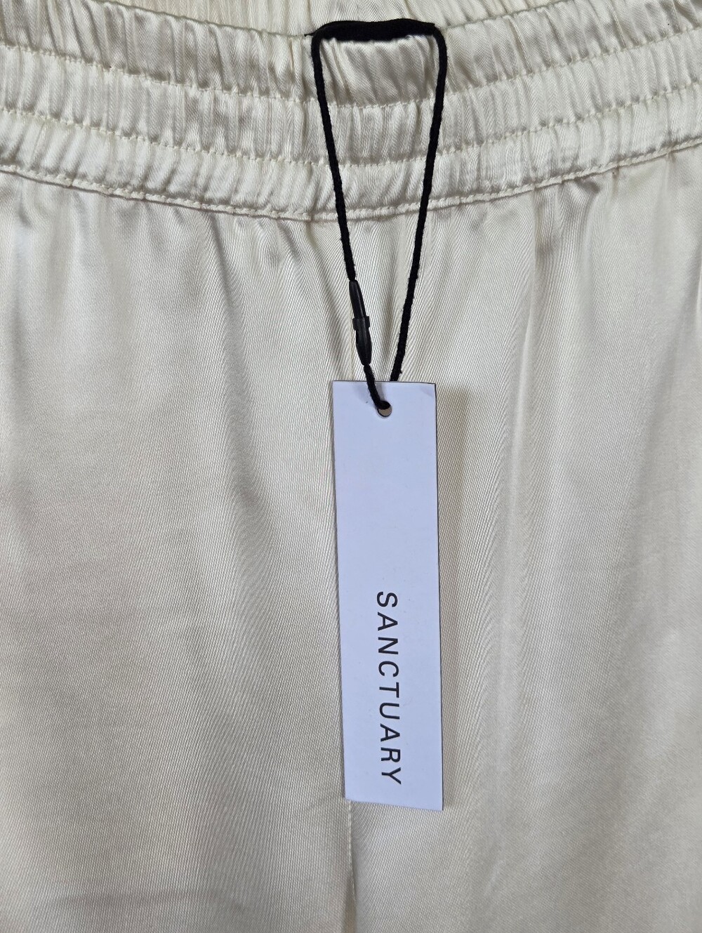 Sanctuary Satin Track Pants XS Ivory Black Stripe Relaxed Straight Sporty Luxe - Picture 12 of 14